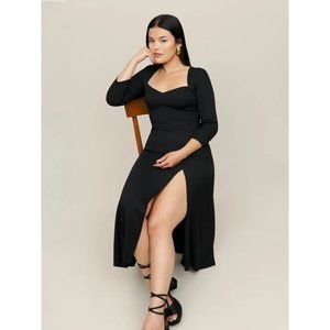 NWOT Reformation Mara Dress Es in Black Midi Long Sleeves Back Tie Cut Out